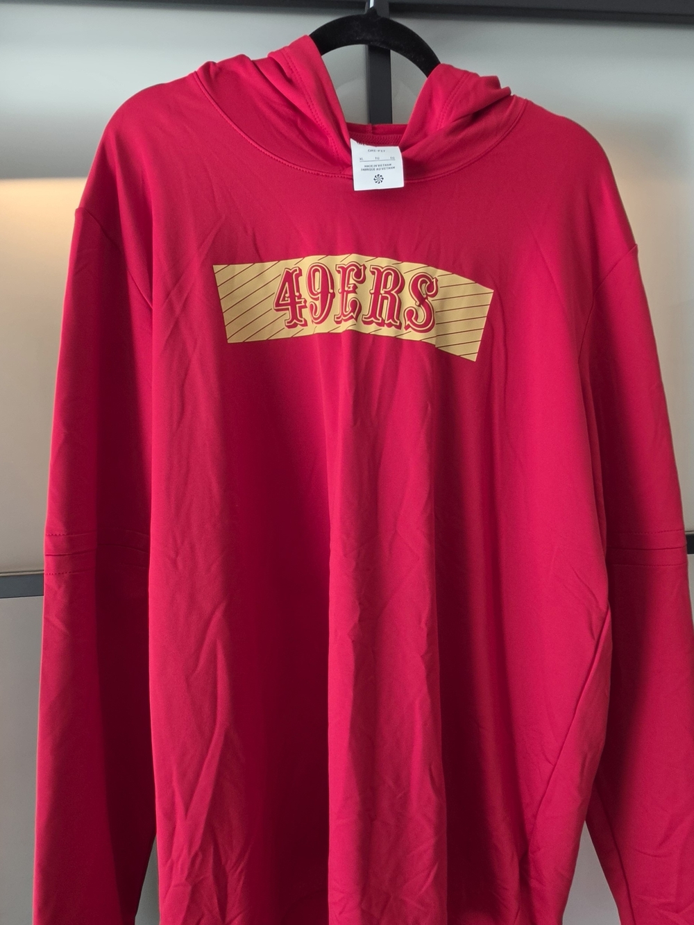Nike Red 49ERS Long Sleeve Hooded Tee with Gold Chest Graphic